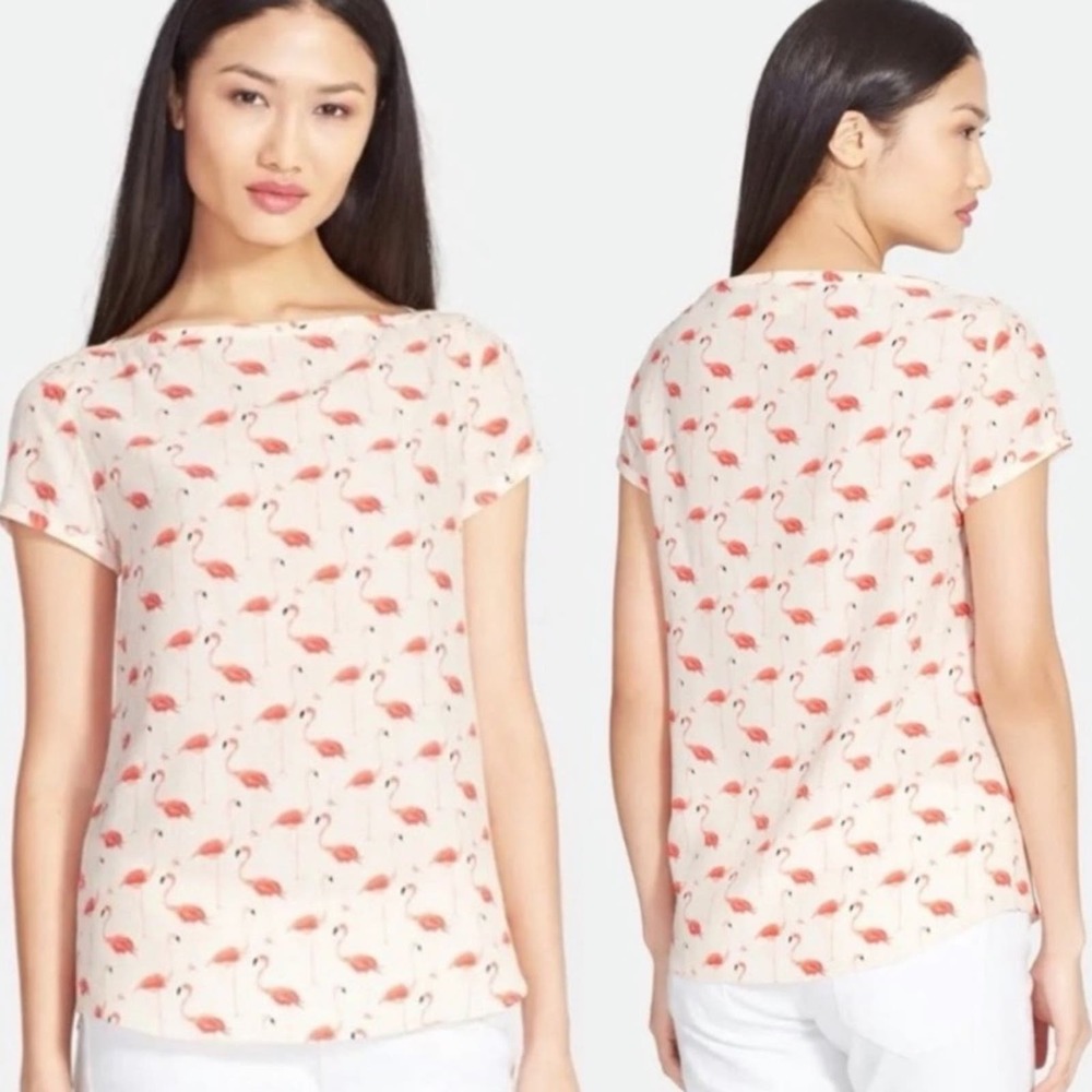 kate spade Cream Blush Flamingo Print Short Sleeve Blouse